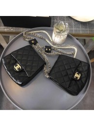 Best Replica Chanel Sheepskin & gold-Tone Metal Shoulder Bag AS0666 black HY25748zU69