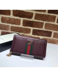 Best Replica Gucci Ophidia leather zip wallet 523154 Wine HY26478zU69