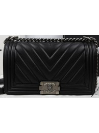 Boy Chanel Flap Bag Calfskin Chevron Quilting A67025 Black HY4577XW58