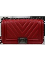 Boy Chanel Flap Bag Calfskin Chevron Quilting A67025 Red HY22910TV86