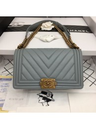 Boy Chanel Flap Bag Original Chevron Leather Gray A67086V Bronze Buckle HY24465UM91