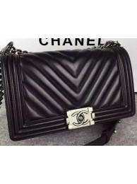 Boy Chanel Flap Bag Original Chevron Nubuck Leather A5708 Black HY6849tg76