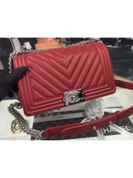 Boy Chanel Flap Bag Original Chevron Nubuck Leather A5708 Burgundy HY20263io33