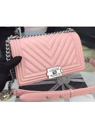 Boy Chanel Flap Bag Original Chevron Pink Nubuck Leather A5708 Silver HY9373dN21