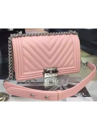 Boy Chanel Flap Bag Original Chevron Sheepskin Leather A5708 Pink HY25554Yv36