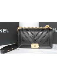 Boy Chanel Flap Bag Original Chevron Sheepskin Leather A92193 Black HY22576De45