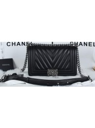 Boy Chanel Flap Bag Sheepskin Chevron Quilting A66034 Black HY22227yj81