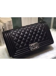 Boy Chanel Flap Shoulder Bag Black Sheepskin Leather A67086 Silver HY21480oJ62