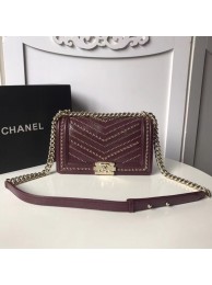BOY CHANEL Handbag Crumpled Calfskin & Gold-Tone Metal A67086 Burgundy HY10298vN22