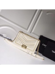 BOY CHANEL Handbag Crumpled Calfskin & Gold-Tone Metal A67086 white HY20104nQ90