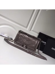 BOY CHANEL Handbag Crumpled Calfskin & Silver-Tone Metal A67086 brown HY14627Ym74