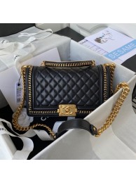 BOY CHANEL HANDBAG Gold-Tone Metal A67086 BLACK HY12587xh67
