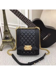 boy chanel handbag Patent Calfskin & Gold-Tone Metal AS0130 black HY22269Yv36