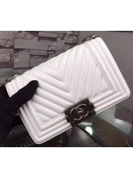 Boy Chanel mini Flap Bag Original Chevron Nubuck Leather A5707 White HY25121DO87