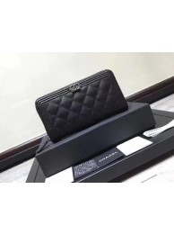 Boy Chanel Zip Around Wallet Black Cannage Pattern CHA5264 Silver HY9818Bw85