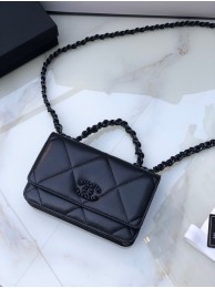 Chanel 19 Classic Sheepskin Leather Chain Wallet AP0957 black& black-Tone Metal HY8721xa43