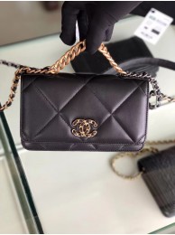 Chanel 19 Classic Sheepskin Leather Chain Wallet AP0957 black Gold-Tone Metal HY15521rd58