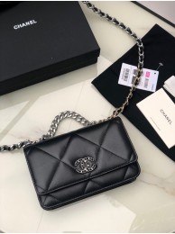 Chanel 19 Classic Sheepskin Leather Chain Wallet AP0957 black& silver-Tone Metal HY7434zS17