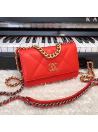 Chanel 19 Classic Sheepskin Leather Chain Wallet AP0957 orange Red & Gold-Tone Metal HY20474Hn31