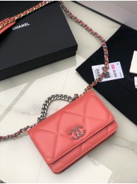 Chanel 19 Classic Sheepskin Leather Chain Wallet AP0957 pink& silver-Tone Metal HY6239Hn31