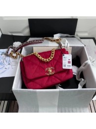 Chanel 19 flap bag velvet AS1160 red HY755KX51