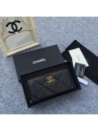 CHANEL 19 sheepskin & Gold-Tone Metal Wallet AP1063 black HY489fj51