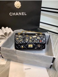 Chanel 2.55 handbag Aged Calfskin, Charms & Gold-Tone Metal A37586 black HY6301CI68