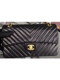 Chanel 2.55 Series Flap Bag Black Lambskin Chevron Leather A5023 Gold HY19405fJ40