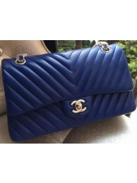 Chanel 2.55 Series Flap Bag Blue Lambskin Chevron Leather A01112 Silver HY5775fw56