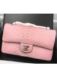 Chanel 2.55 Series Flap Bags Sakura Pink Original Python Leather A1112SA Silver HY23344HB29