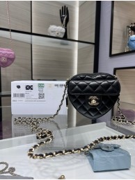 Chanel 2022S Love Heart mini Lambskin Crossbody Chain Bag AO2784 black HY22720Kd37