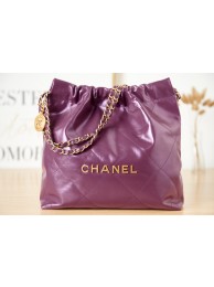 CHANEL 22 HANDBAG Calfskin & gold-Tone Metal AS3261 dark Purple HY16790Sy67
