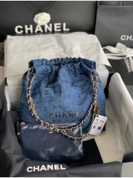 CHANEL 22 HANDBAG Denim AS3260 blue&gold HY16663ER88