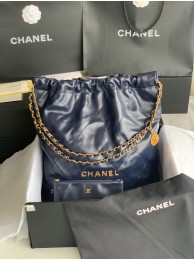 CHANEL 22 HANDBAG Shiny Calfskin & Gold-Tone Metal AS3262 dark blue HY9640Av26