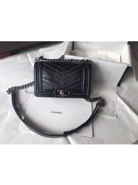 CHANEL BOY Crumpled Calfskin Original Leather Black Bag A67085 Silver HY13206VF54
