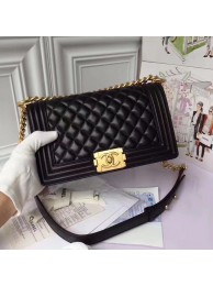 Chanel Boy Flap Original Sheepskin Leather Shoulder Black Bag A67086 Gold HY16376pB23