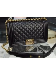 Chanel Boy Flap Shoulder Bag Black Original Calfskin Leather A8708 Bronze HY10299Gh26