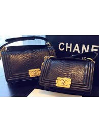 Chanel Boy Flap Shoulder Bag Black Python Leather A66094 Gold HY25180Jz48