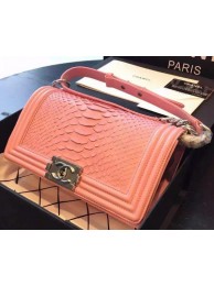 Chanel Boy Flap Shoulder Bag Pink Python Leather A66095 Silver HY20769yC28