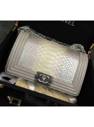 Chanel Boy Flap Shoulder Bag Silver Python Leather A66095 Silver HY7174Yo25