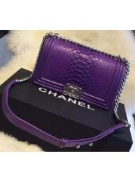 Chanel Boy Flap Shoulder Bag Violet Python Leather A66095 Silver HY17410ki86