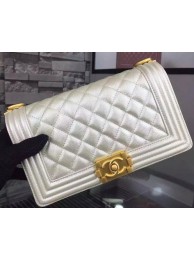 Chanel Boy Flap Shoulder Bag White Original Calfskin Leather A8708 Gold HY19603uU16