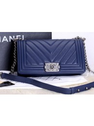 Chanel Boy Flap Shoulder Bags Chevron Calfskin Leather A67086 Blue HY19849MO84