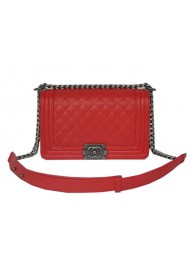 Chanel Boy Flap Shoulder Bags Red Cannage Pattern Leather A67086 Silver HY26187uk46