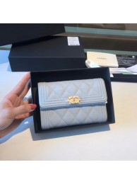 Chanel Boy Matelasse Caviar Calfskin Leather Wallet CHA5569 Light blue HY12437Ym74
