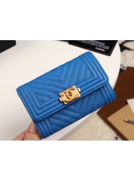 Chanel Calfskin Leather Card packet & Gold-Tone Metal A80603 blue HY3052dw37