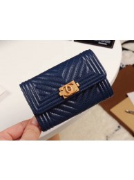 Chanel Calfskin Leather Card packet & Gold-Tone Metal A80603 dark blue HY143iZ66