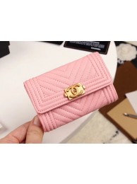 Chanel Calfskin Leather Card packet & Gold-Tone Metal A80603 pink HY18049LG44