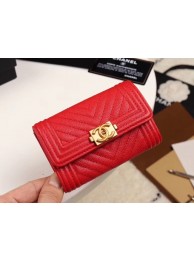 Chanel Calfskin Leather Card packet & Gold-Tone Metal A80603 red HY1785aj95