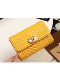 Chanel Calfskin Leather Card packet & Gold-Tone Metal A80603 yellow HY7632gN72